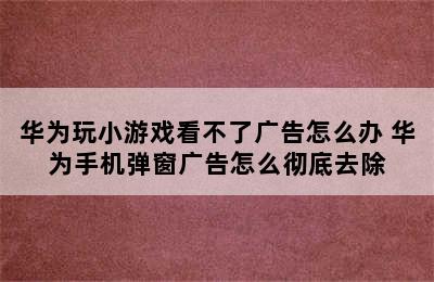 华为玩小游戏看不了广告怎么办 华为手机弹窗广告怎么彻底去除